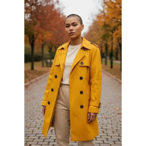 PENDLETON WOMEN'S YELLOW DOUBLE-BREASTED TRENCH COAT SIZE 12 RAINCOAT - Picture 2 of 6